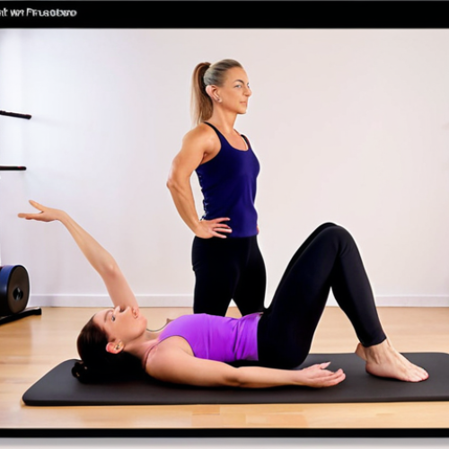 Home 11 **Pilates Instructor on YouTube:** A vibrant and engaging shot of a Pilates instructor passionately teaching a class through a YouTube video, incorporating elements of a home studio setting with professional lighting and clear audio equipment. Focus on conveying trust, expertise, and approachability.