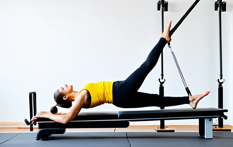 **

"A female fitness instructor in a fully clothed, modest athletic outfit, demonstrating a Pilates exercise on a reformer machine in a bright, clean studio, safe for work, appropriate content, perfect anatomy, natural proportions, professional photography, well-formed hands, proper finger count."

**